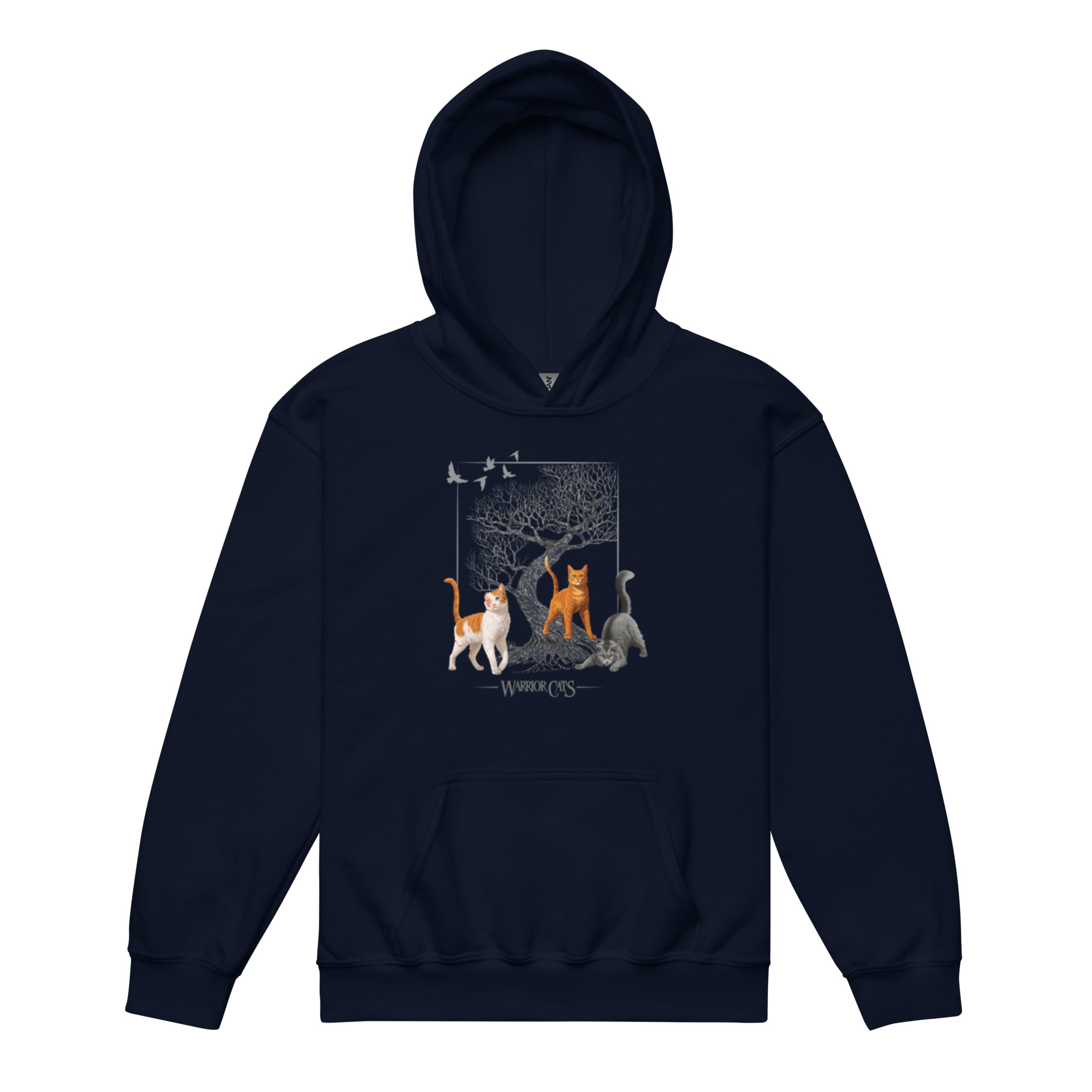 Sweat à capuche unisexe pour jeunes Warrior Cats Tree – Étoile de Feu / Cœur de Neige / Plume Grise