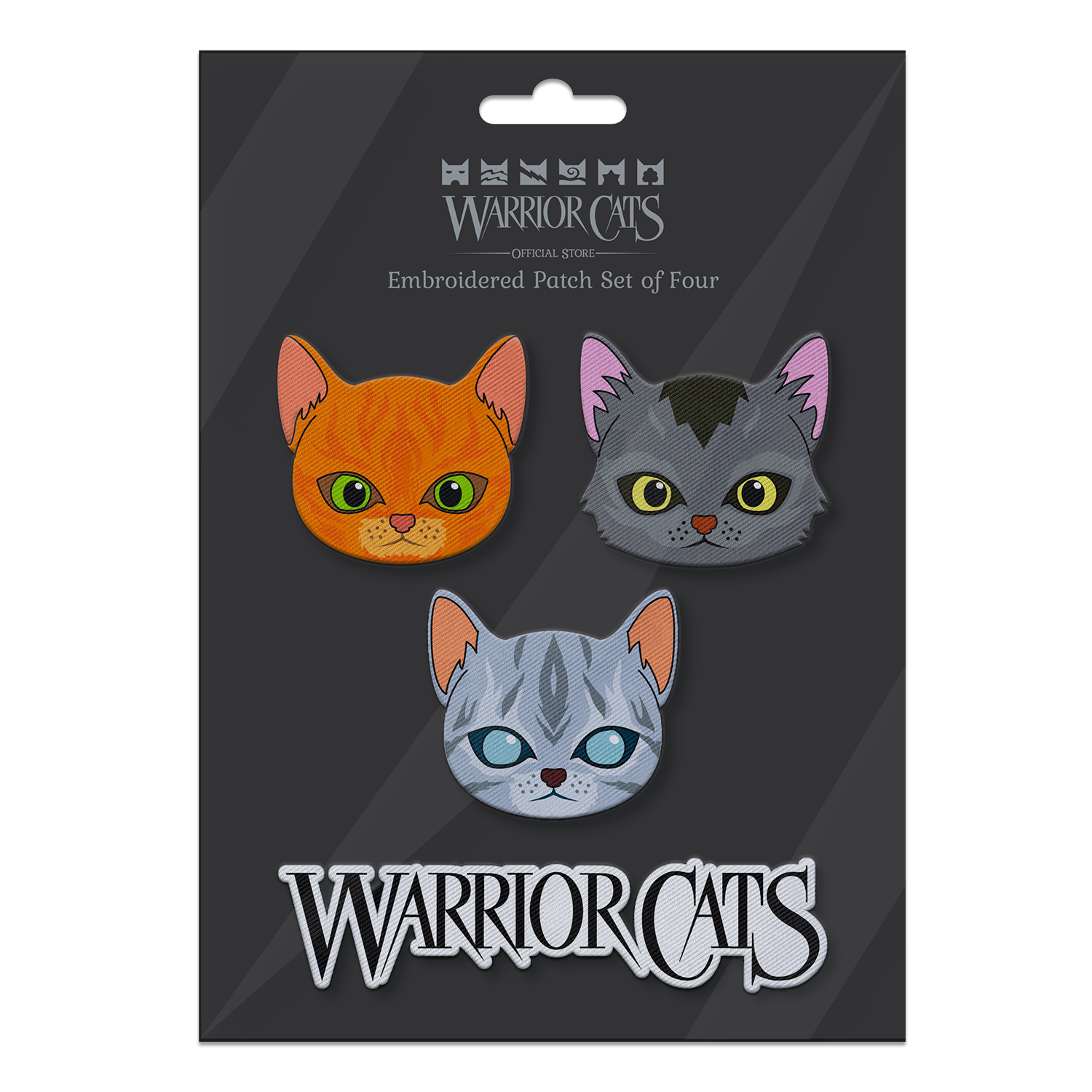 Set de parches bordados - Cuatro gatos y logo de Warrior Cats
